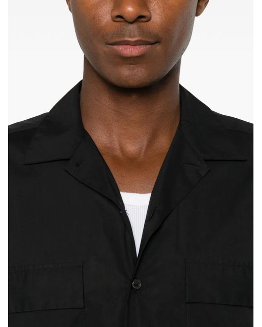 Brian Dales Black Flap-Pocket Spread-Collar Shirt for men