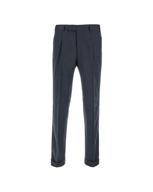 PT Torino Blue Pleated Turn-Up Trousers for men