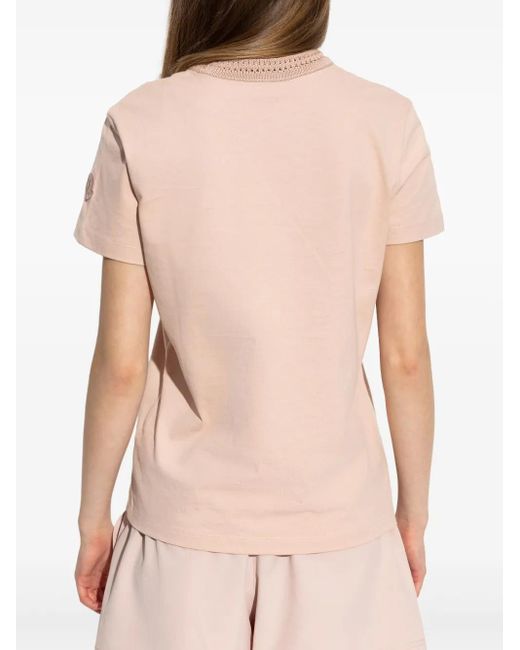 Moncler Pink Crochet-Detail Cotton T-Shirt