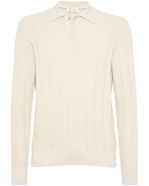 Brunello Cucinelli Natural Perforated Cotton Polo Shirt for men