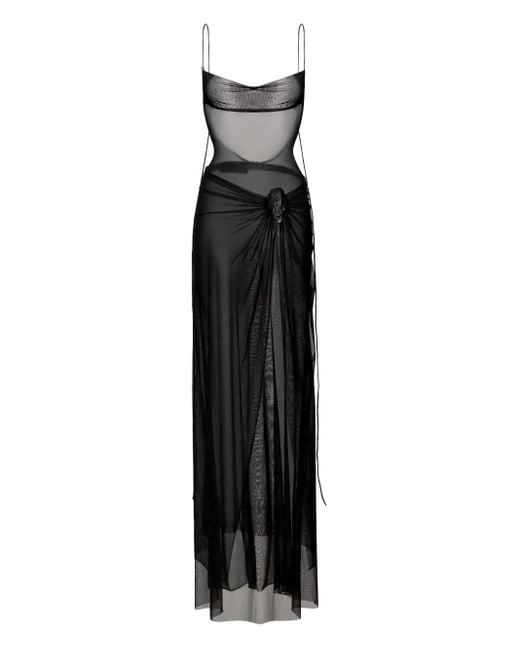 Korobeynikov Black Mesh-Maxikleid Mit Wasserfallkragen
