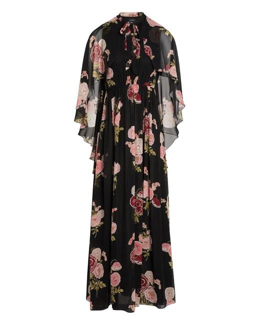 Giambattista Valli Black Tie-Neck Floral Maxi Dress