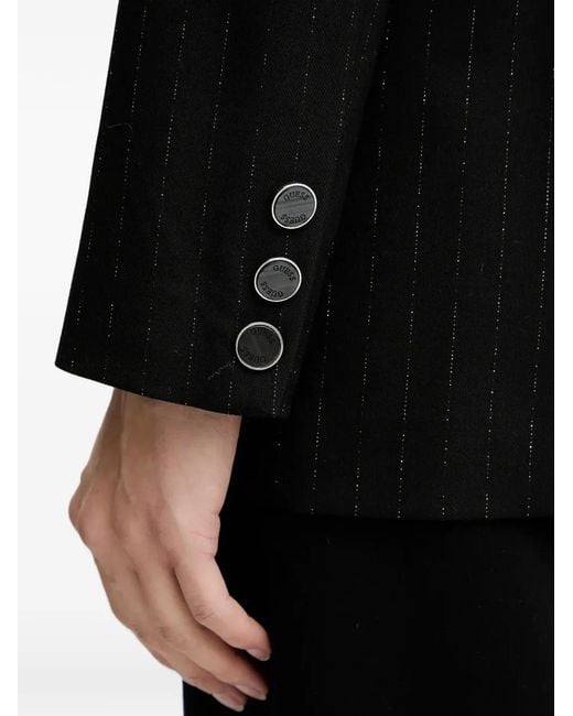 Guess Black Double-Breasted Pinstriped Blazer