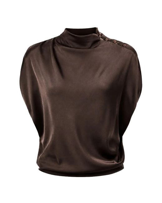 Twp Brown Wish You Would Button-Shoulder Gathered Top