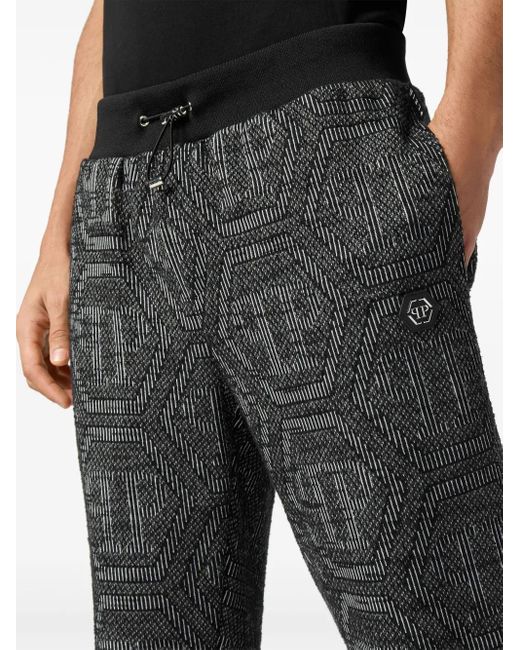 Philipp Plein Gray Monogram-Jacquard Track Pants for men