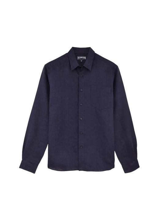 Vilebrequin Blue Chest-Pocket Linen Shirt for men