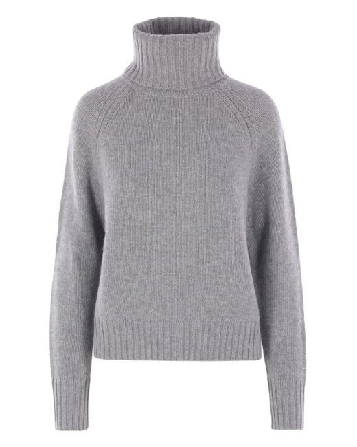 Allude Gray Turtleneck Ribbed Wool-Cashmere Sweater