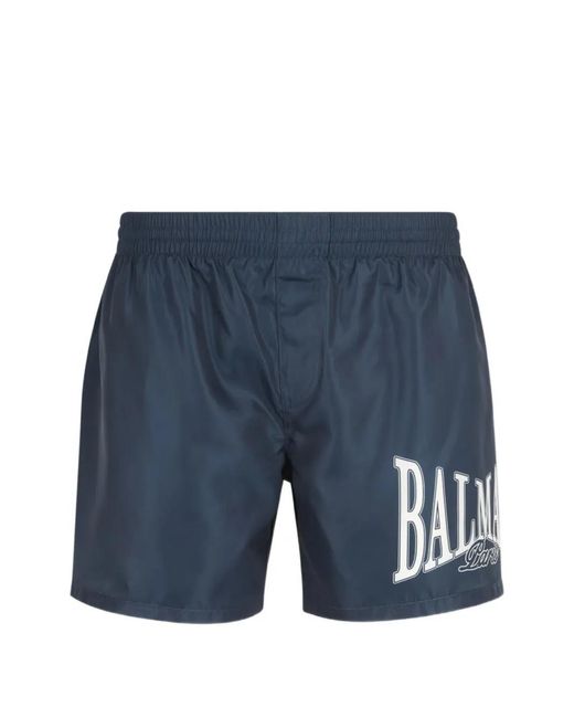 Balmain Blue Logo-Print Swim Shorts for men