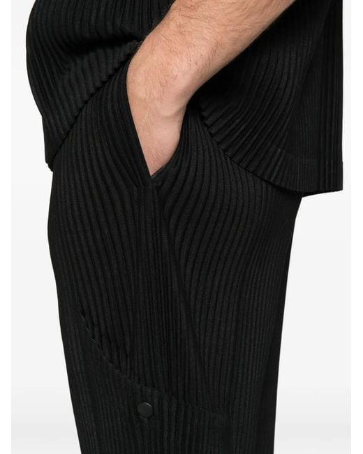 Issey Miyake Black Pleated Straight-Leg Trousers for men