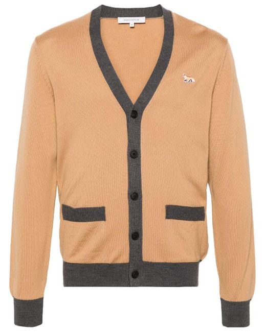 Maison Kitsuné Natural Baby Fox-Patch Wool Cardigan for men