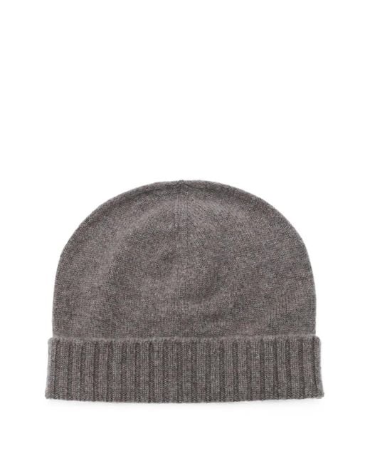 Malo Gray Ribbed-Knit Beanie Hat for men