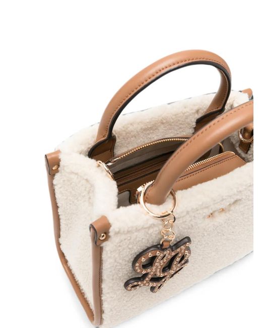 Liu Jo Natural Faux-Shearling Logo-Plaque Tote Bag