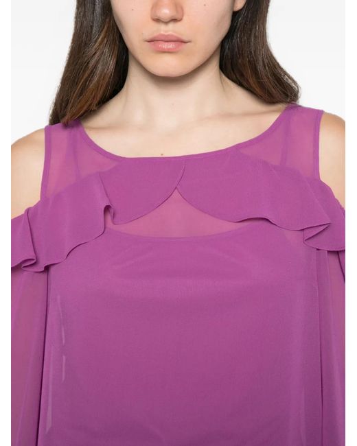 Pennyblack Purple Ruffled Cold-Shoulder Blouse