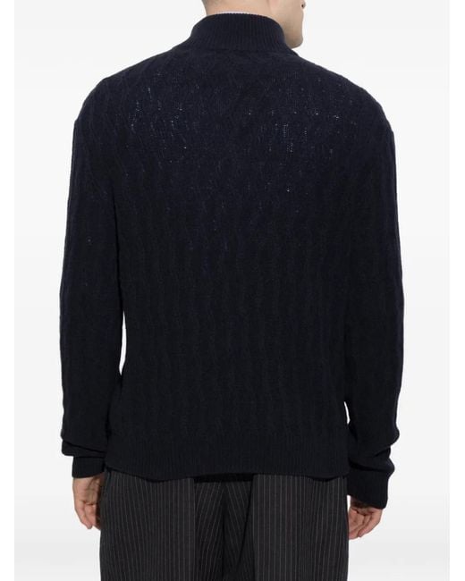 Etro Blue Quarter-Zip Cable-Knit Sweater for men