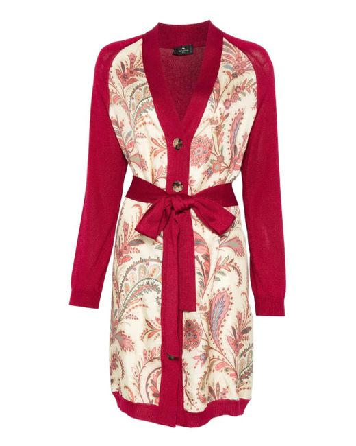 Etro Red Paisley-Panel Cardi-Coat