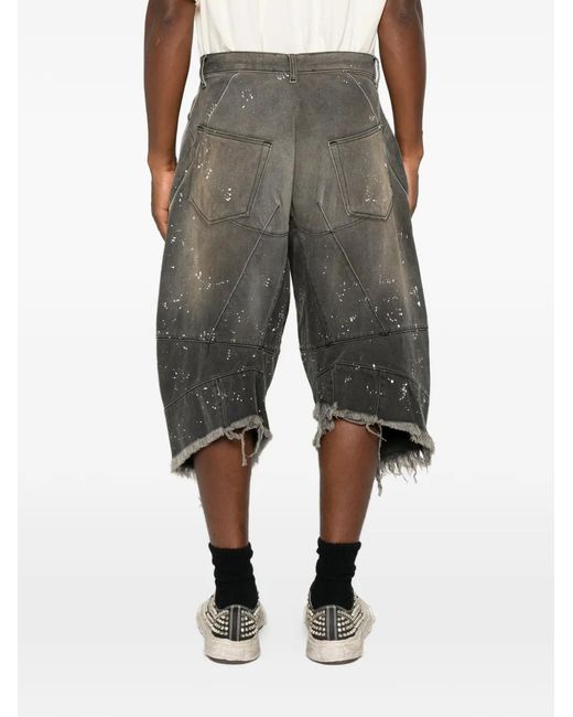 Satoshi Nakamoto Gray Paint-Splatter Frayed-Hem Shorts for men
