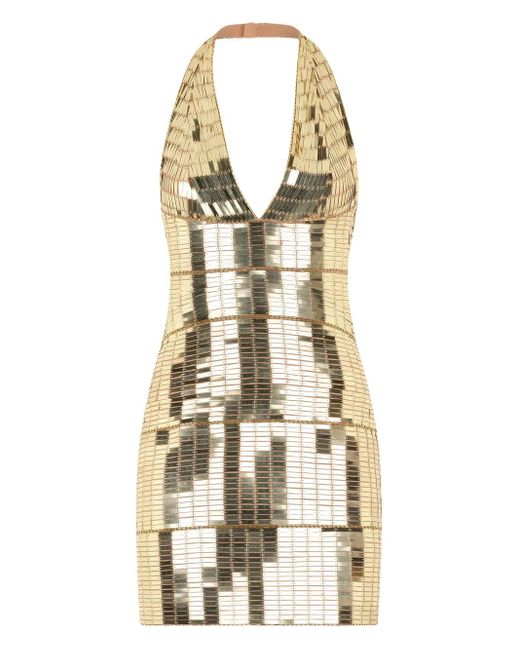 Roberto Cavalli Natural Neckholder-Minikleid im Glitter-Look