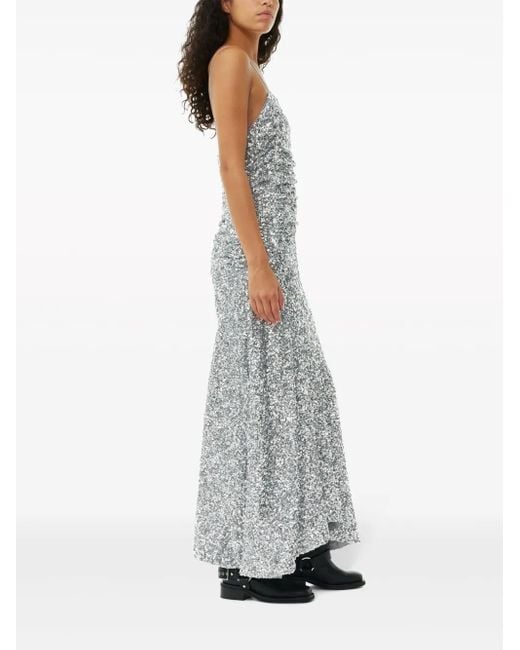 Ganni Gray Sequin-Embellished Maxi Dress