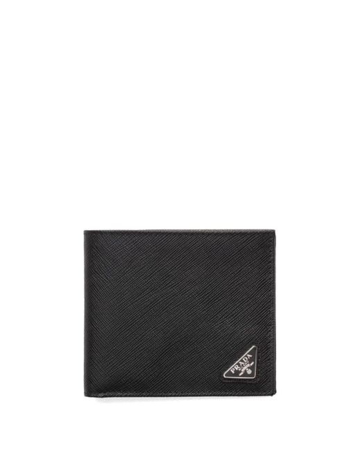 Prada Black Triangle-logo Bi-fold Leather Wallet for men