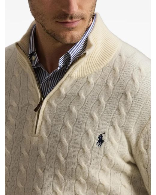 Polo Ralph Lauren White Cable-Knit Quarter-Zip Sweater for men