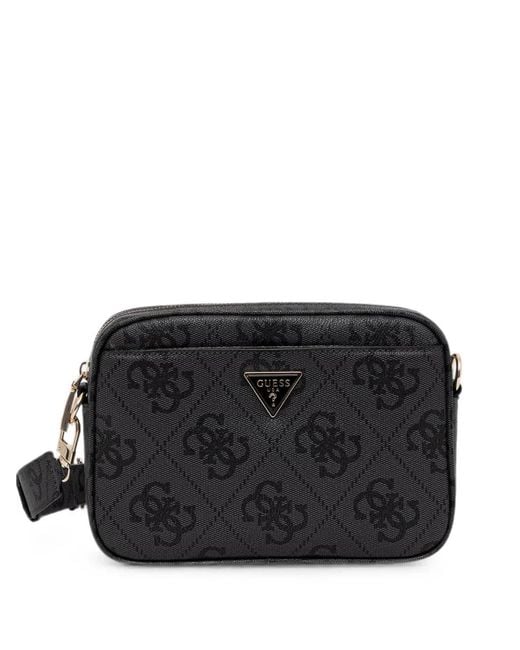 Guess Black Monogram-Print Logo-Plaque Shoulder Bag