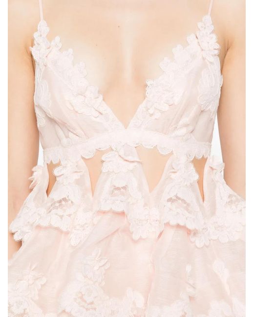 Zimmermann Pink Tiered Lace Maxi Dress