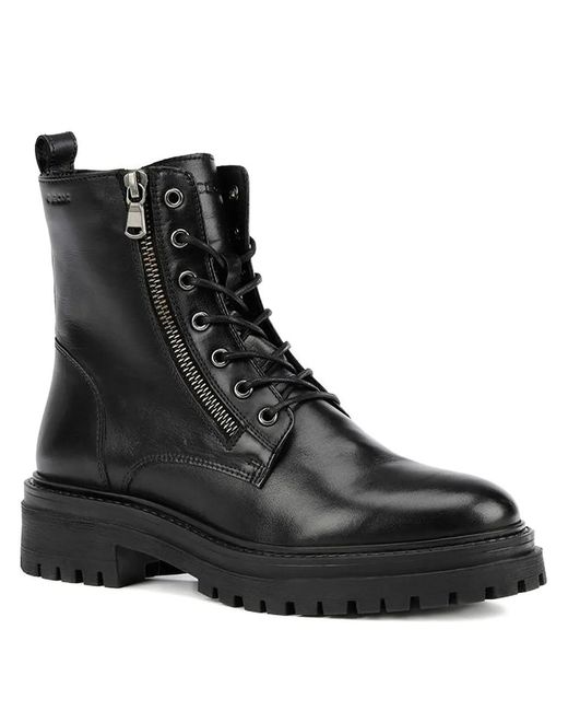 Geox Black Lace-Up Zip Ankle Boots