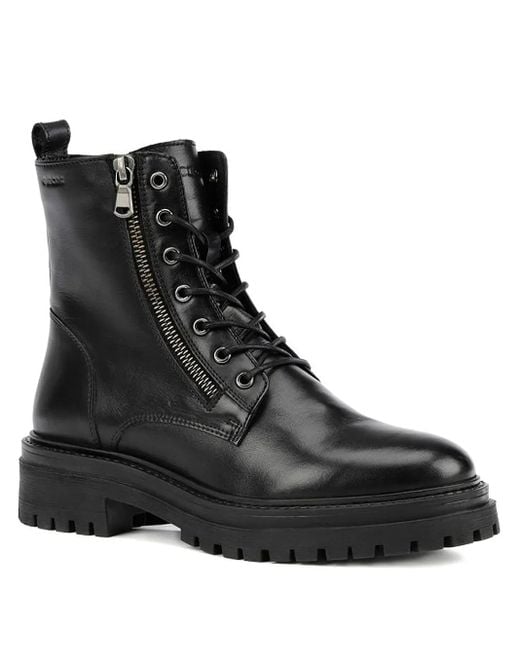 Geox Black Lace-Up Zip Ankle Boots