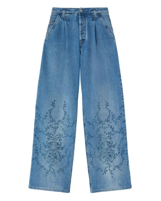 Ermanno Scervino Blue Floral-Embroidery Jeans