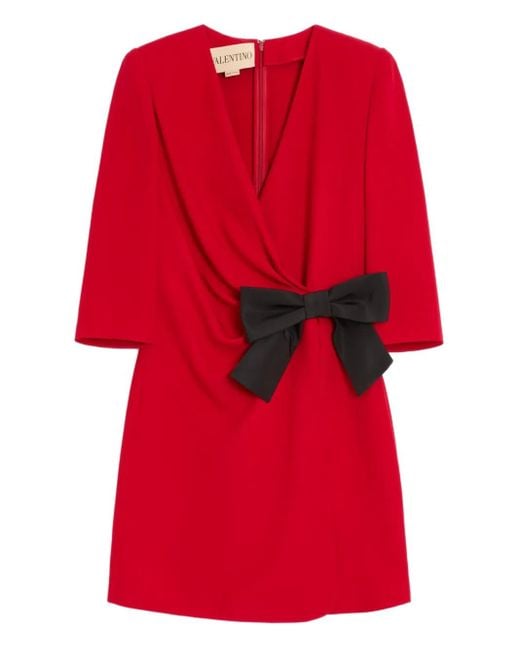 Valentino Garavani Red Bow-Detail Silk Mini Dress