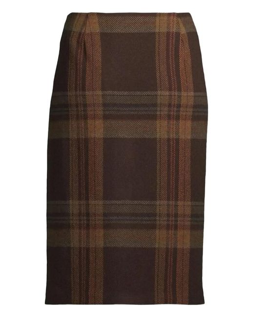 Polo Ralph Lauren Brown Plaid-Pattern Midi Skirt