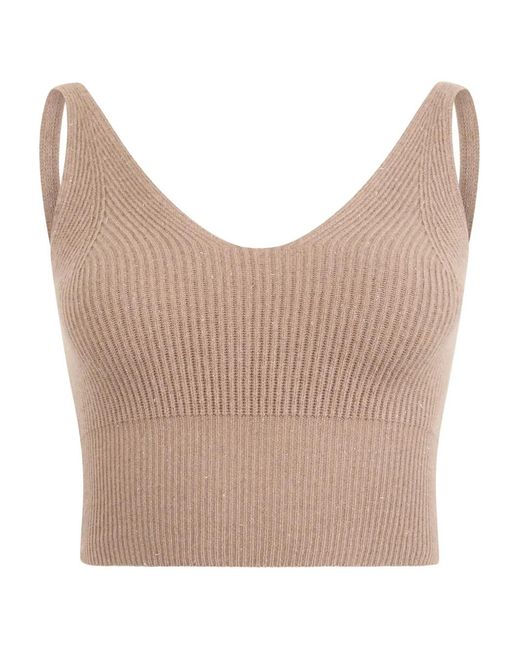 Peserico Natural Ribbed V-Neck Crop Top