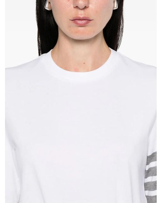 Thom Browne White Stripes Crew Neck T-Shirt