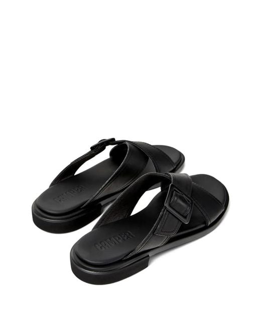 Camper Black Edy Buckle Flat Sandals