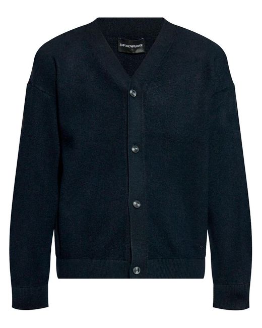 Emporio Armani Blue Virgin-Wool Cardigan for men