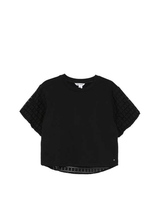 DKNY Black Openwork Sleeve T-Shirt