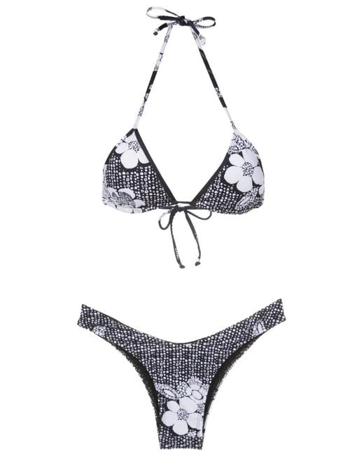 Amir Slama Metallic Floral-Print Bikini Set