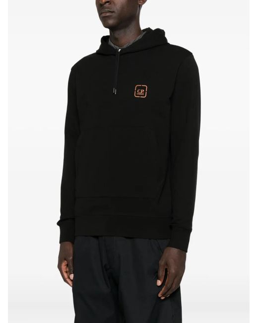 C P Company Black Logo-Patch Hoodie for men