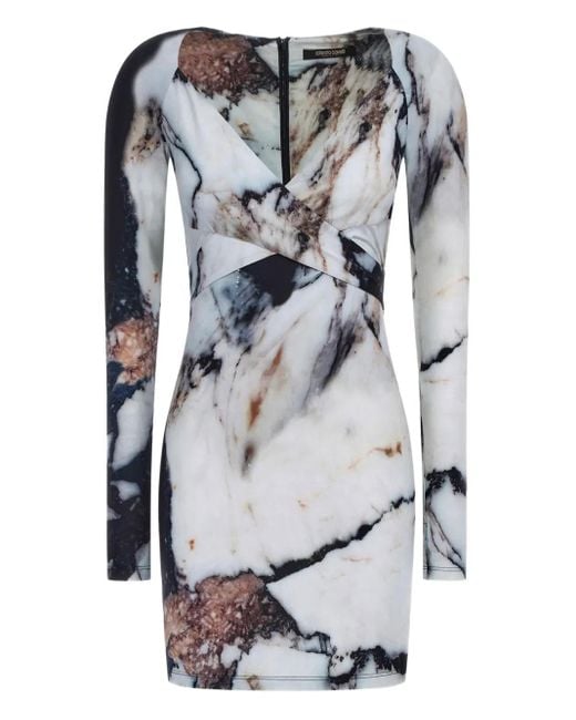 Abito Corto Con Scollo A V di Roberto Cavalli in Gray