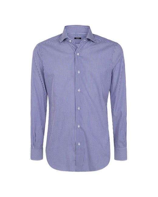 Barba Napoli Blue Vertical-Stripe Cotton Shirt for men
