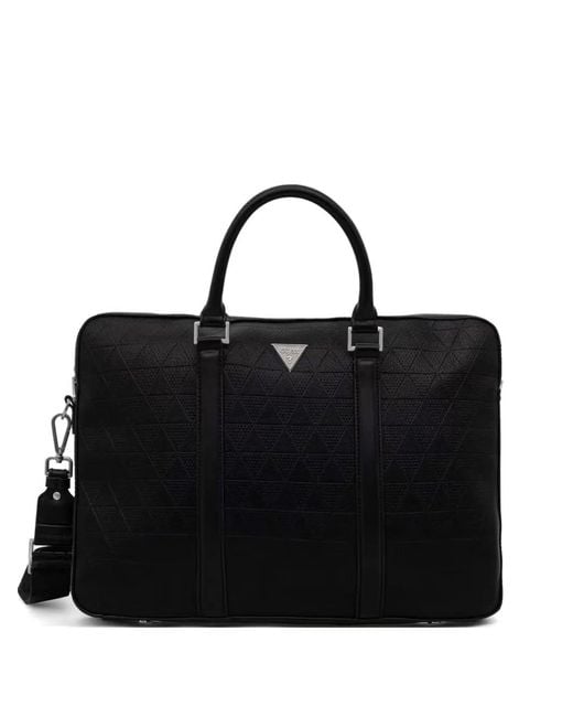 Guess Black Torino Geometric-Patterned Briefcase for men