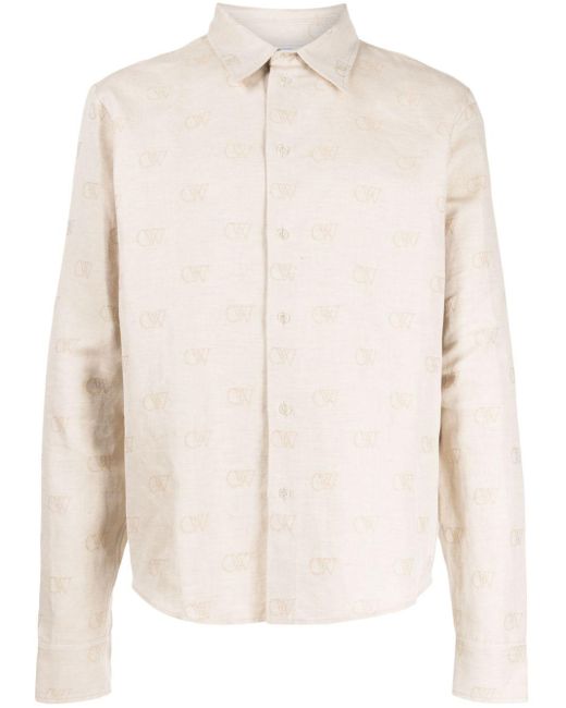 Off-White c/o Virgil Abloh Natural Logo-jacquard Cotton-linen Shirt for men