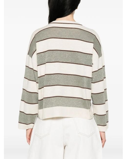 Brunello Cucinelli White Striped Knitwear
