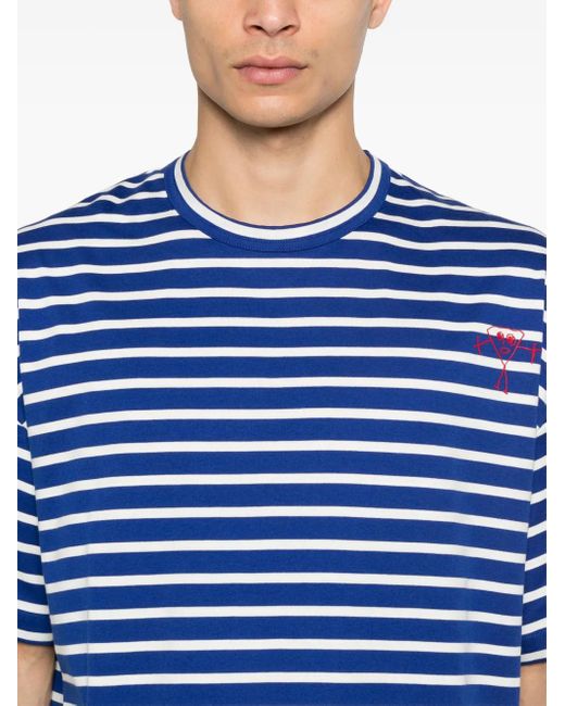 メンズ Plan C ストライプ Tシャツ Blue