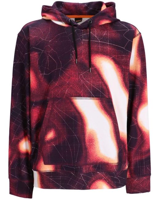 Boss Red Heat-map Print Cotton Hoodie for men