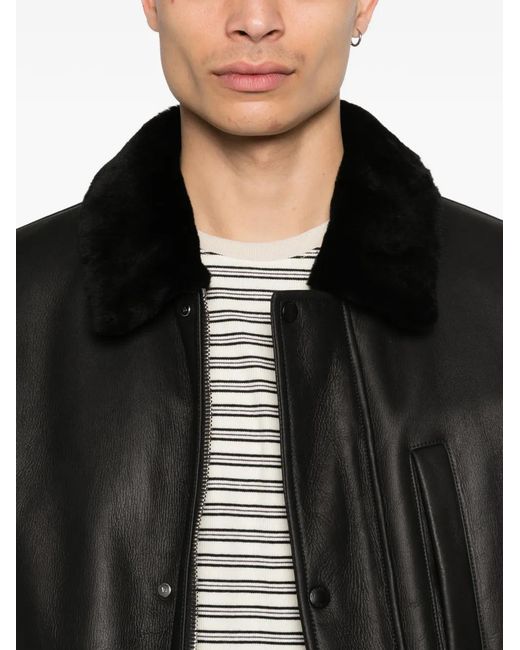 Yves Salomon Black Collared Pocket Leather Jacket for men