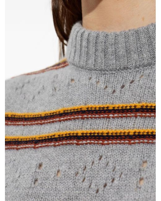 Marni Gray Striped Pointelle-Knit Sweater