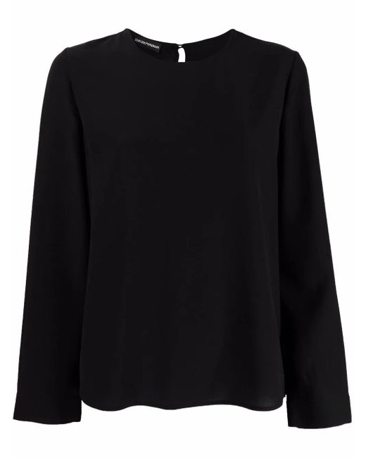 Emporio Armani Black Long-Sleeve Silk Top