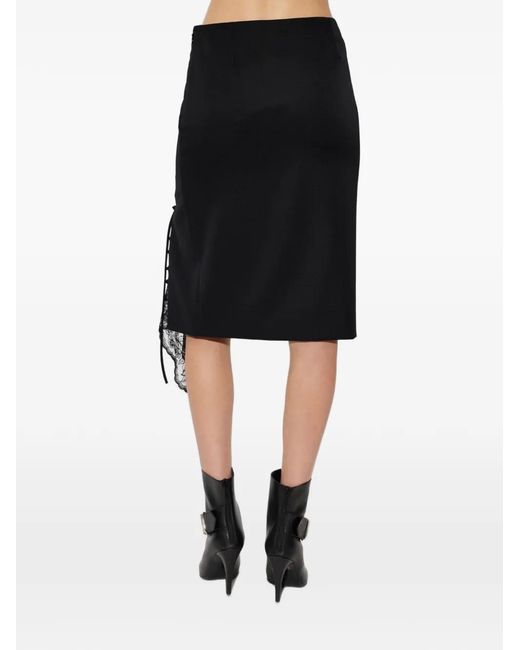 McQueen Black Lace-Insert Pencil Midi Skirt