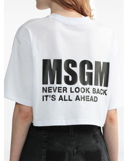 T-shirt crop con stampa di MSGM in White